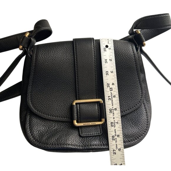 Michael Kors Black Leather Maxine Crossbody Bag With Gold Buckle Accent - Picture 11 of 12